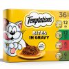 Temptations Bites in Gravy Adult Wet Cat Food Tasty Chicken Entree, Seafood Medley, Backyard Cookout, and Catnip Fever, 3.5 oz. Trays (36 Count, Pack of 1)-0