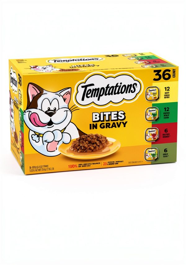 Temptations Bites in Gravy Adult Wet Cat Food Tasty Chicken Entree, Seafood Medley, Backyard Cookout, and Catnip Fever, 3.5 oz. Trays (36 Count, Pack of 1)-2