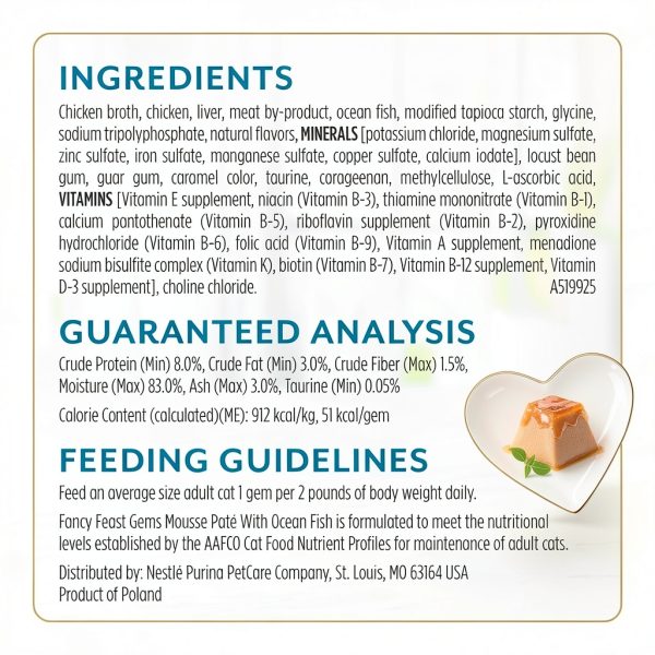 Purina Fancy Feast Gems Pate Mousse Wet Cat Food Ocean Fish 4 oz Pack-5